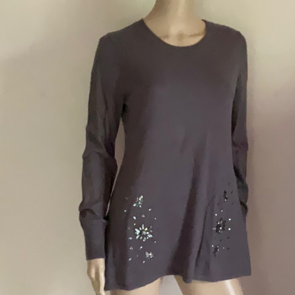 Lori Goldstein Logo Embellished Sweater Lavender Gray